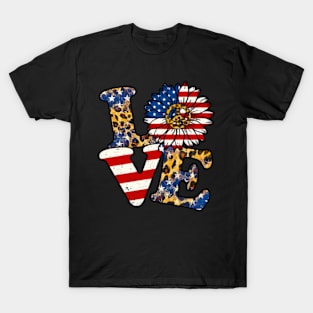 4Th Of July Us American Flag Peace Sign For Love T-Shirt